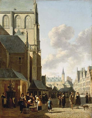 The Grote Markt, Haarlem, looking west, with St. Bavo's and the fish market, the Town Hall beyond