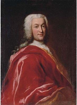 Portrait of a gentleman in a red velvet mantle, wearing a wig