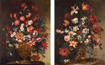 Carnations, lilies, narcissi, convolvulus and other flowers (+ Tulips, roses, carnations and convulvulus: pair)