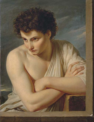 A young man dressed as an Arcadian shepherd