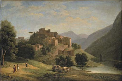 An Italianate mountainous river landscape with a hill-top town and an ox-drawn cart with figures by Jean-Victor Bertin - Auction record, sale price, and art valuation. Compare with similar artists and explore comparable artworks.