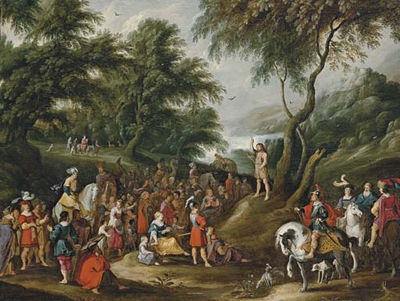 Saint John the Baptist preaching in the Wilderness, the Flight into Egypt beyond by Hans III Jordaens - Auction record, sale price, and art valuation. Compare with similar artists and explore comparable artworks.