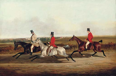 Group portrait of Lord Durham, Ralph Lambton and Billy Williamson, riding to a meet by John Dalby of York - Auction record, sale price, and art valuation. Compare with similar artists and explore comparable artworks.