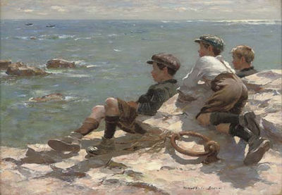 Sample artwork by William Marshall Brown (1863 - 1936), known for windswept beaches with figures, marine genre, landscape and still lfe painting - View similar artists and auction records