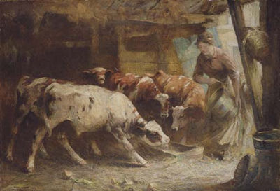 Sample artwork by George Smith (1870 - 1934), known for realism, paintings of horses and cattle in rural environments - View similar artists and auction records