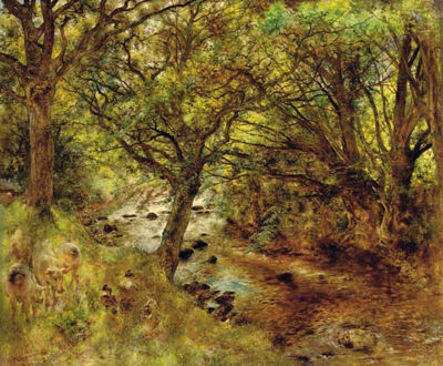 Pigs by a stream