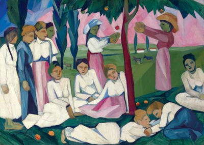 Picking Apples by Natalia Sergeevna Goncharova - Auction record, sale price, and art valuation. Compare with similar artists and explore comparable artworks.