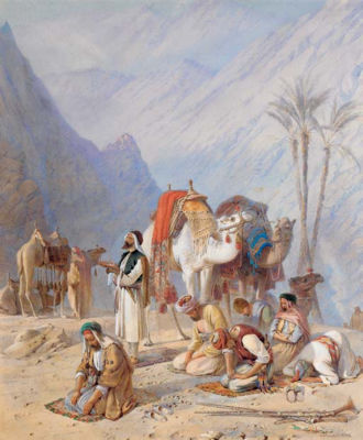 Halt for prayer under Mount Horeb by Joseph Austin Benwell - Auction record, sale price, and art valuation. Compare with similar artists and explore comparable artworks.