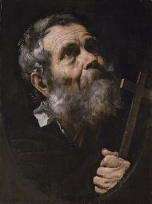 A Saint holding a cross, in a painted oval