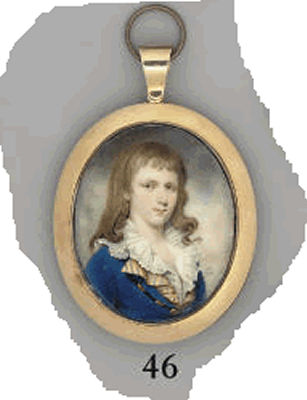 A boy, in blue coat with gold buttons