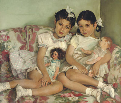 Portrait of two young girls with dolls by Sergei Petrovich Ivanov - Auction record, sale price, and art valuation. Compare with similar artists and explore comparable artworks.
