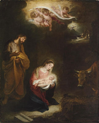 The Nativity with the Annunciation to the Shepherds beyond