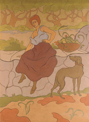 Femme au chien qui porte un collier