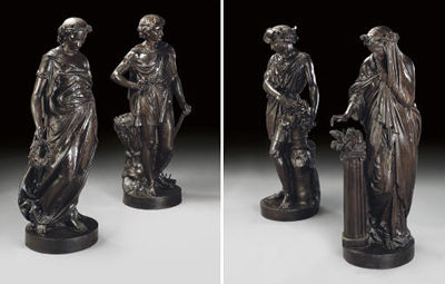 A SET OF FOUR FRENCH LIFE-SIZE PAINTED CAST-IRON FIGURES EMBLEMATIC OF THE SEASONS