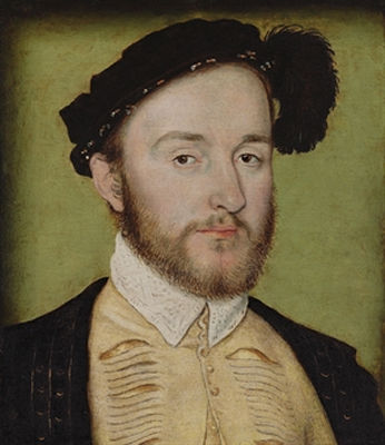 Portrait of Charles de la Rochefoucauld (1525-1562), seigneur de Randan, bust-length, in a slashed doublet, black coat and feathered cap by Corneille de Lyon - Auction record, sale price, and art valuation. Compare with similar artists and explore comparable artworks.