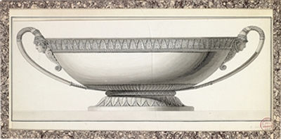 Design for a dish chased with foliage and with Grecian masks at the handles