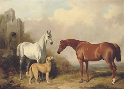 Two hunters and a deerhound