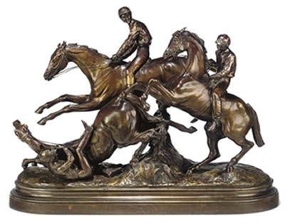 La Saut de la haie (Three steeplechasers taking a fence)
