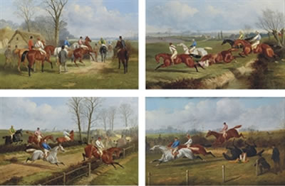 Going to post; Jumping the brook; Crossing the road; and The run in (4)
