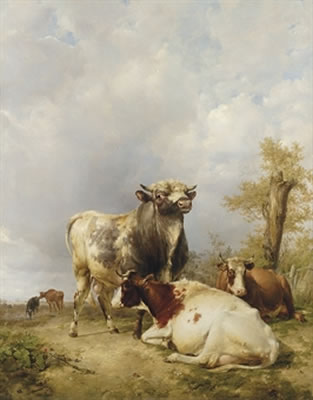 A Bull and Cows in a Landscape