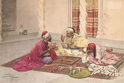 Backgammon players in a courtyard by Giulio Rosati - Auction record, sale price, and art valuation. Compare with similar artists and explore comparable artworks.