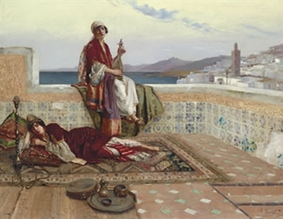 On the terrace, Tangiers by Rudolf Ernst - Auction record, sale price, and art valuation. Compare with similar artists and explore comparable artworks.