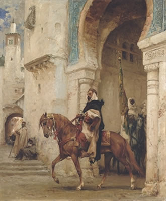 Horseman leaving a palace