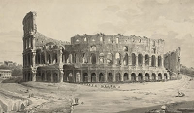 A procession approaching the Colosseum, Rome