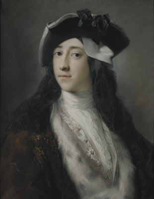 Portrait of Gustavus Hamilton (1710-1746), 2nd Viscount Boyne, long bust-length, wearing an ermine trimmed coat, tricorn hat and mask