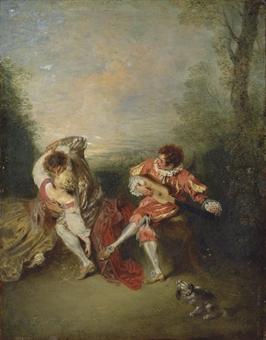 Sample artwork by Antoine Watteau (1684 - 1721), known for rococo aristocratic genre painting, theatre set design - View similar artists and auction records