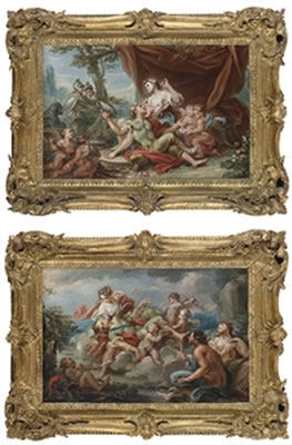 Rinaldo and Armida surprised by Ubalde and Carlo; and Armida watching the sleeping Rinaldo -- bozzetti (a pair)