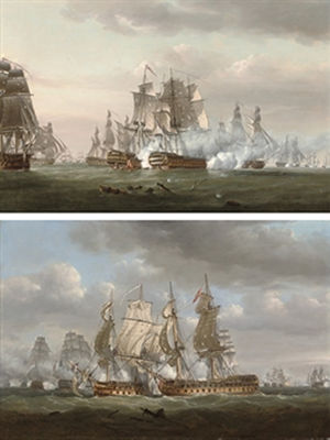 In action at Trafalgar: H.M.S. Tonnant engaging the Spanish '74' Monarca; and H.M.S. Tonnant accepting Monarca's surrender by Nicholas Pocock - Auction record, sale price, and art valuation. Compare with similar artists and explore comparable artworks.