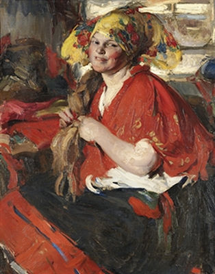 A peasant woman in a red shawl by Abram Efimovich Arkhipov - Auction record, sale price, and art valuation. Compare with similar artists and explore comparable artworks.