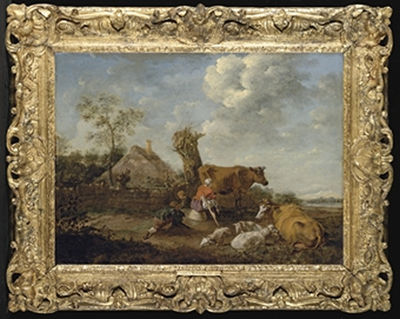 A pastoral landscape with a milkmaid milking beside a cottage by Albert Jansz Klomp - Auction record, sale price, and art valuation. Compare with similar artists and explore comparable artworks.