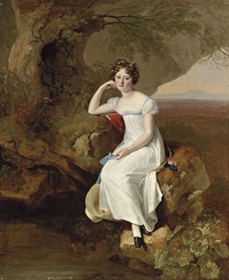 Portrait of Elizabeth Broadhead, later Lady Dashwood (1801-1889), small full-length, in a white dress, seated in a landscape, holding a sun hat by Firmin Massot - Auction record, sale price, and art valuation. Compare with similar artists and explore comparable artworks.