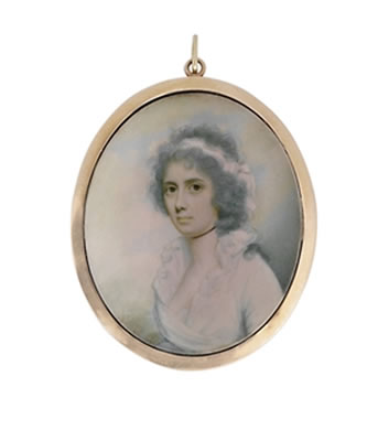 Mrs Ann Henry, in white dress with frilled collar