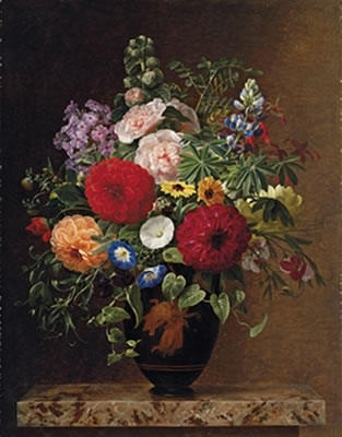 Convulvulus, dahlias, lupins and stocks in a Greek vase by Johan Laurentz Jensen - Auction record, sale price, and art valuation. Compare with similar artists and explore comparable artworks.