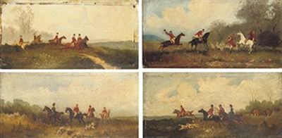 Looking for a scent; Setting off; In full gallop; and The kill (4)