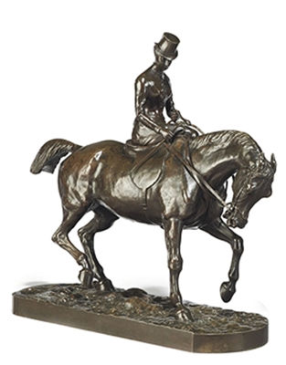 Amazone jument piaffant (Lady riding side-saddle)
