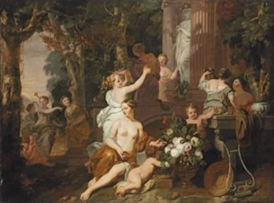 Nymphs and Bacchantes paying homage at the temple of Flora