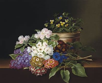 Lilac, apple blossom, cornflowers and sweet williams with a pot of violas on a ledge by Johan Laurentz Jensen - Auction record, sale price, and art valuation. Compare with similar artists and explore comparable artworks.
