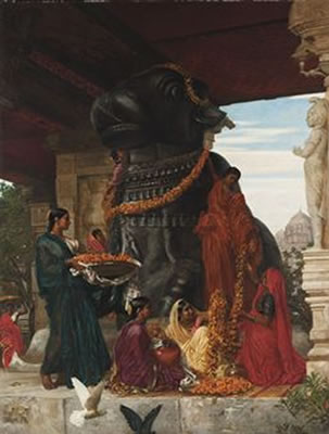 The handmaidens of Sivawara preparing the sacred bull at Tanjore for a festival