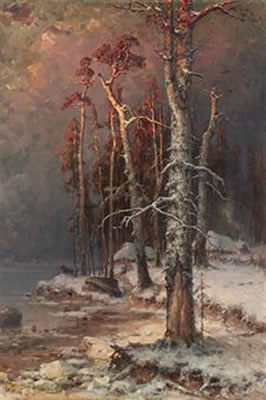 A forest settlement on Lake Peipus in winter