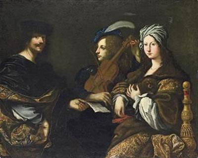 Portrait of the artist, half-length, holding a sheet of music, with a violinist and a lady holding a lap dog by Giovanni Battista Vanni - Auction record, sale price, and art valuation. Compare with similar artists and explore comparable artworks.