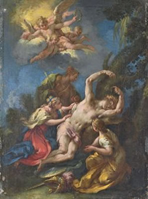 Saint Irene and her companions nursing Saint Sebastian back to health