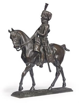A RUSSIAN BRONZE GROUP OF A HUSSAR
