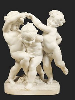 A FRENCH WHITE MARBLE GROUP OF THREE PLAYFUL PUTTI by Benedict Rougelet - Auction record, sale price, and art valuation. Compare with similar artists and explore comparable artworks.