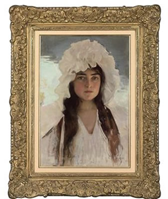 Portrait of a girl in a white bonnet