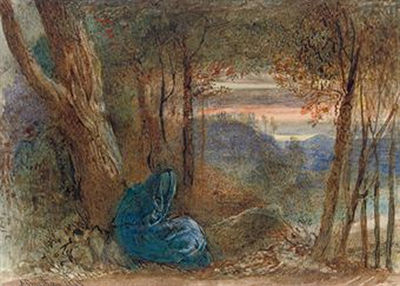 A wayfarer resting by a lake