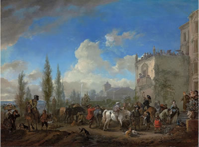 Sample artwork by Philips Wouwerman (1619 - 1668), known for landscape, horses, battle and hunting scene painting - View similar artists and auction records